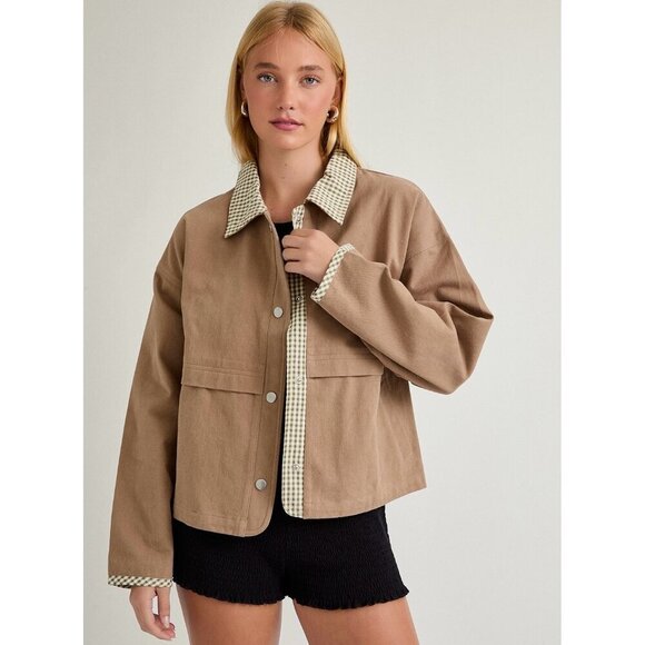 The Wild Clover Jackets & Blazers - COMING SOON WORK SONG BROWN PLAID BARN JACKET